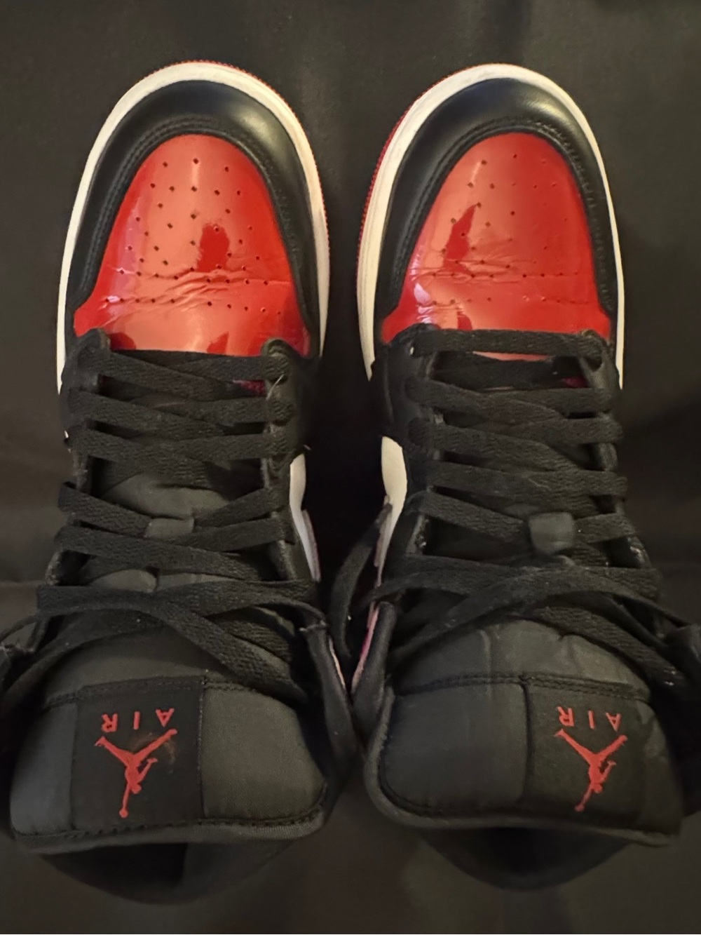 Nike Air Jordan 1 Mid SE Shoes Patent Bred Black Red White Men 8.5 Women 7. - Picture 4 of 16